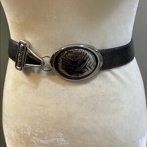 CHICO’S Contemporary Leather Belt with Animal Print Buckle - M/L